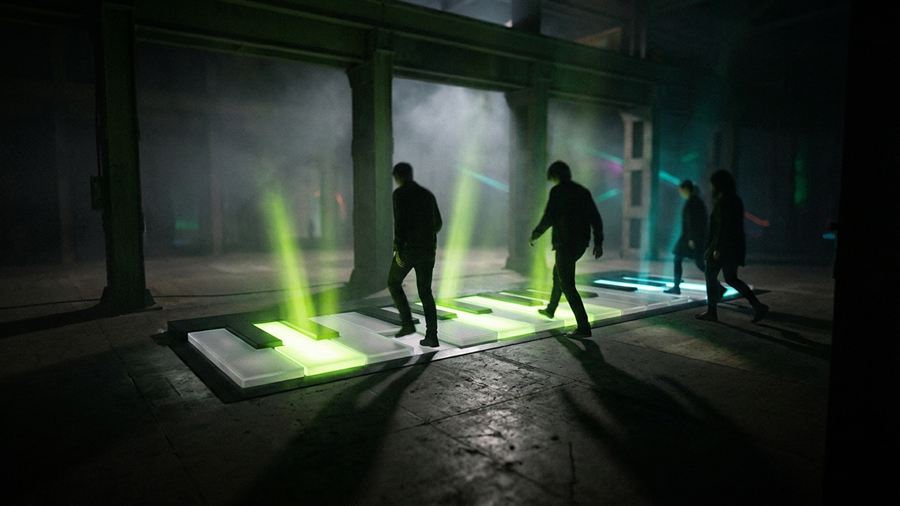Walk-on illuminated giant piano
